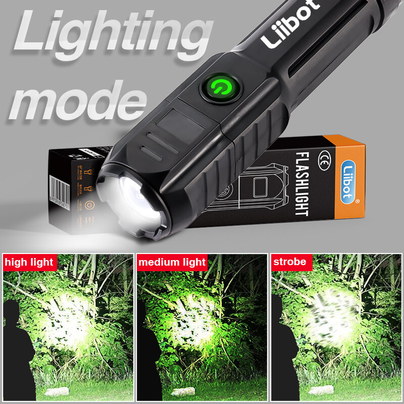 Torcia a led ad alta luminosità portatile torcia potente torcia tattica 18650 USB ricaricabile impermeabile zoom led lanterna