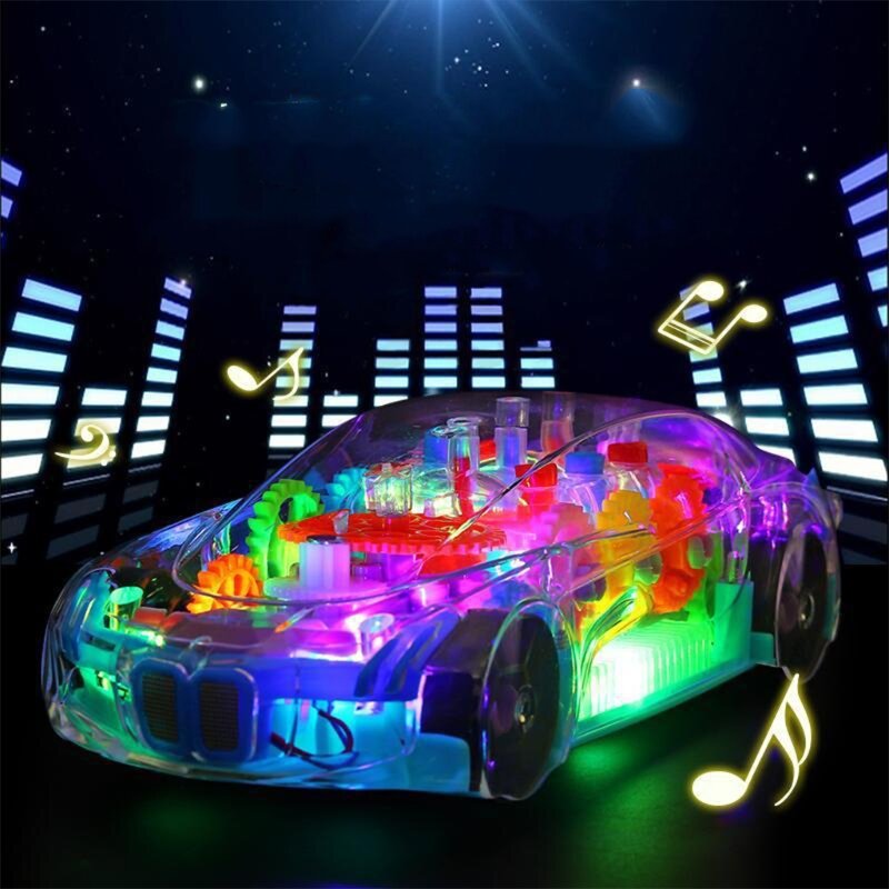 H7JB Mobil Mainan Listrik Universal Gear Mekanis Konsep Lampu Warna-warni Musik Kartun Mainan Mobil Transparan