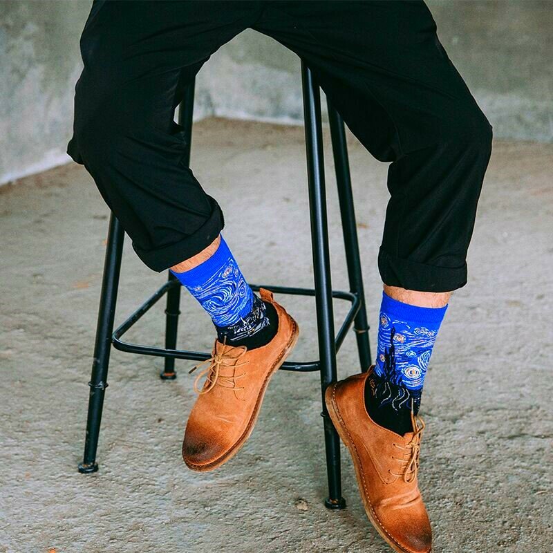 Chaussettes unisexe en coton pour hommes | 5 paires, Style rétro Art peinture à l'huile, chaussettes d'équipage pour femmes, chaussettes décontractées pour hommes, collection printemps