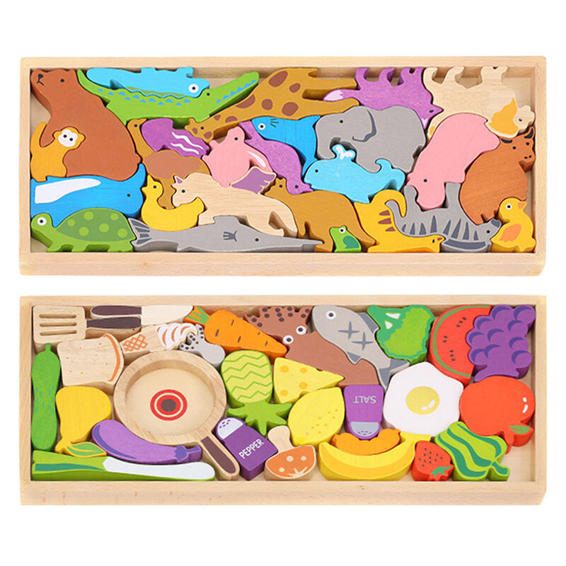 Montessori-rompecabezas 3D de dibujos animados para niños, juguete educativo de madera, rompecabezas