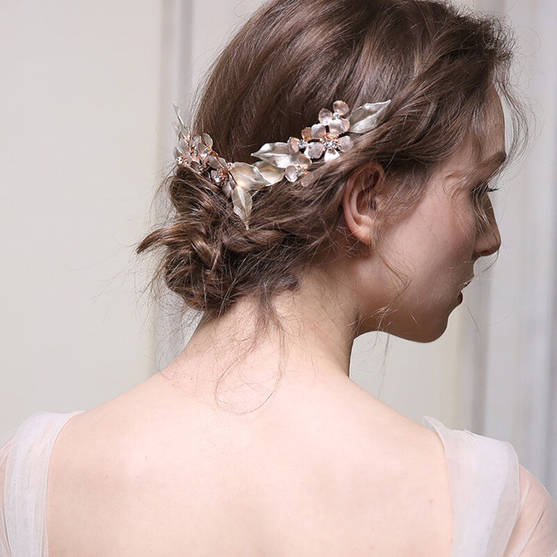 MOLANS Crystal Hairpin For Women Hair Combs Headdress Prom Bridal Wedding Crown Elegant Hair Accessories Flower Leaves Headwear