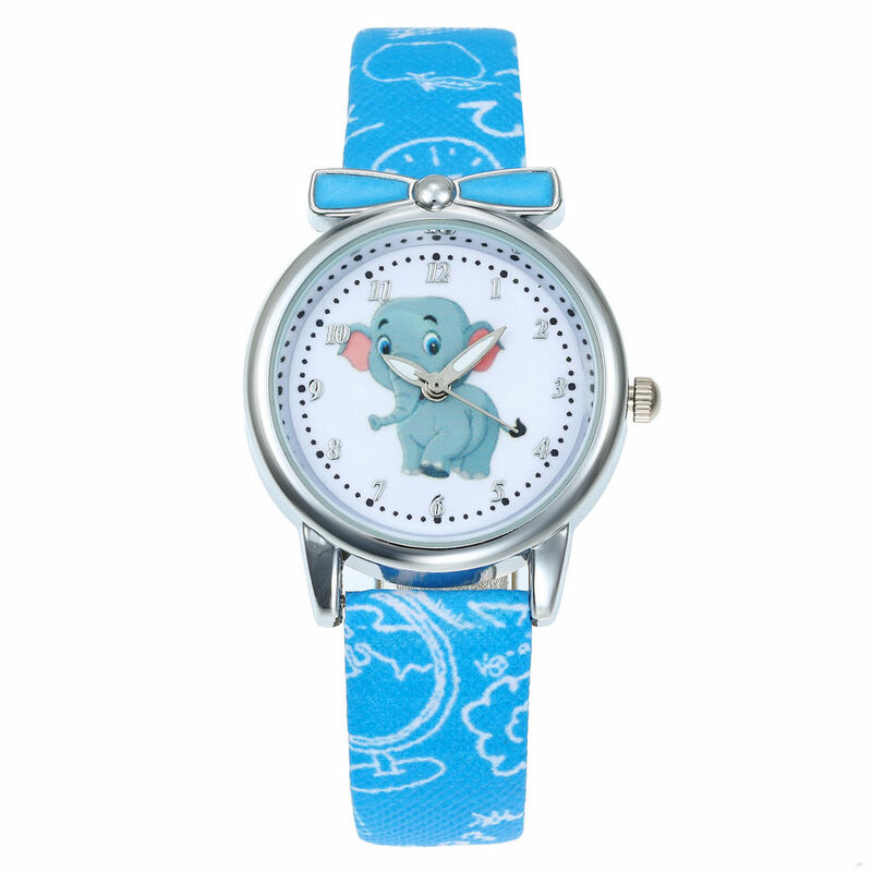 ساعة يد كارتون للأطفال ، ساعة يد كوارتز ، تصميم فيل لطيف ، جلد ، للأولاد والبنات ، عصري