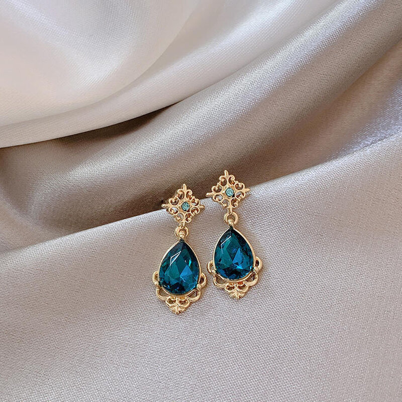 Moda koreańskie do uszu paznokcie elegancki Temperament moda sąd niebieska woda kolczyki damska biżuteria