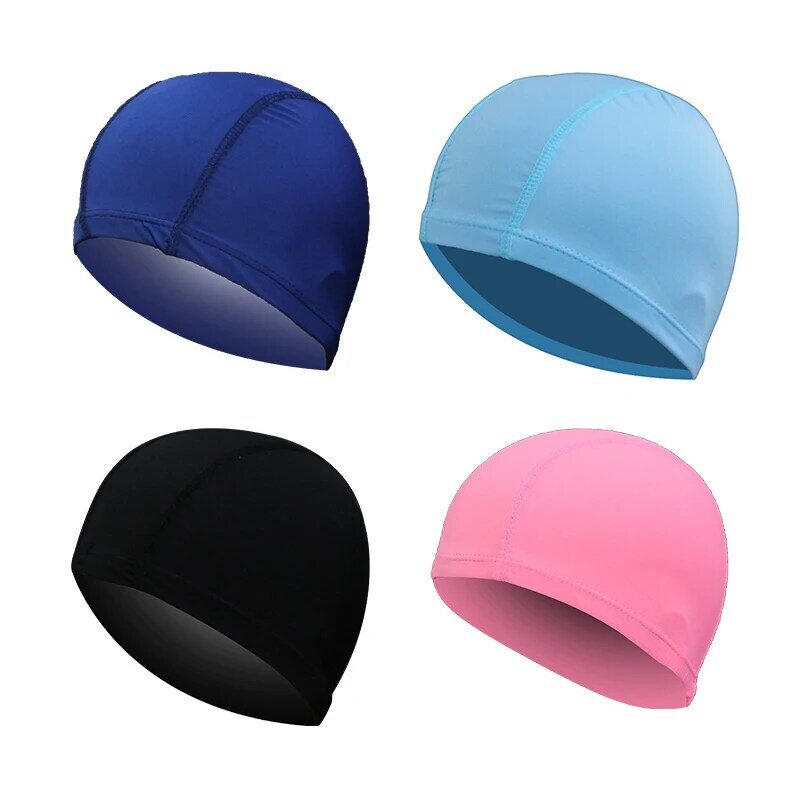 수영 모자 탄성 나일론 직물 단색 보호 귀 긴 머리 스포츠 수영 풀 모자, 남성 여성 성인을 위한 무료 크기