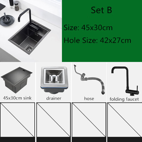 Stainless Steel Manual Single Slot Black Counter Invisible Kitchen Sink Nakajima Small Sink Balcony Pool Hidden Sink 40x35cm