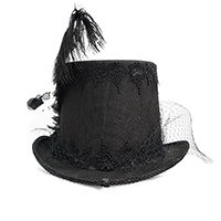 الرجعية القوطية نمط مأدبة رائع أفضل قبعة ريشة الشاش منحوتة للجنسين قبعة حفلات هالوين