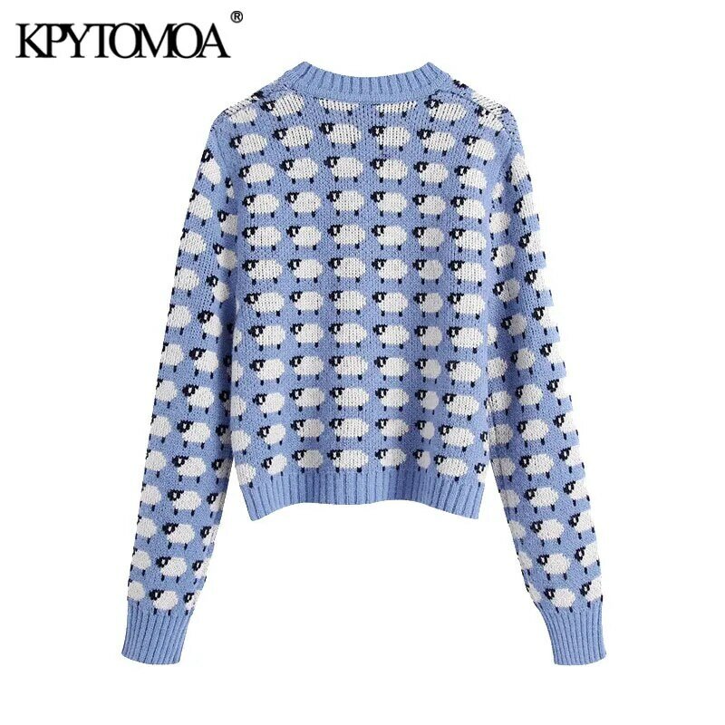 Женский трикотажный жаккардовый свитер KPYTOMOA, винтажный пуловер с круглым вырезом и длинным рукавом, с ребристой отделкой, 2020