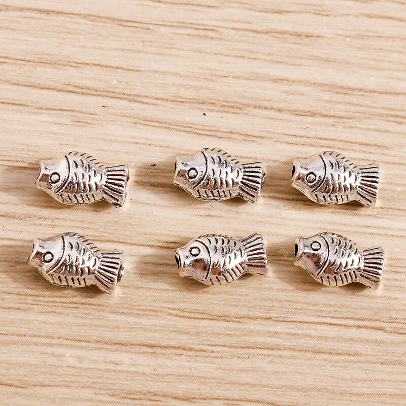 50 шт. 9*5 мм маленькие металлические бусины, антикварные серебряные бусины-подвески в виде рыбок для сережек, аксессуары для поделок своими р...