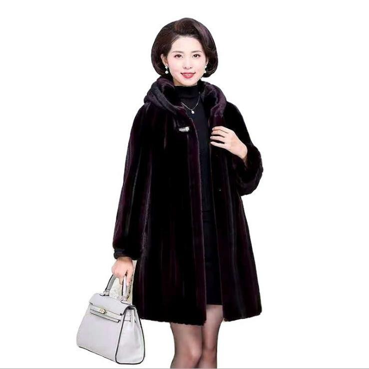 Middle-Aged Mother Hooded Warm Imitation Mink Fur Jackets High Qualitu Winter Autumn Thick Fake Fur Outwears For Women K1546
