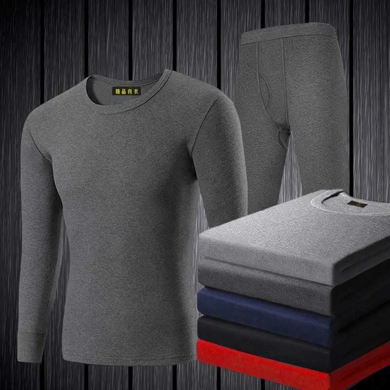 Setelan Pakaian Dalam Termal Pria Baju Set Johns Panjang Hangat Solid 2 Hoodie Lengan Panjang Tipis Tetap Hangat Setelan Olahraga Nyaman