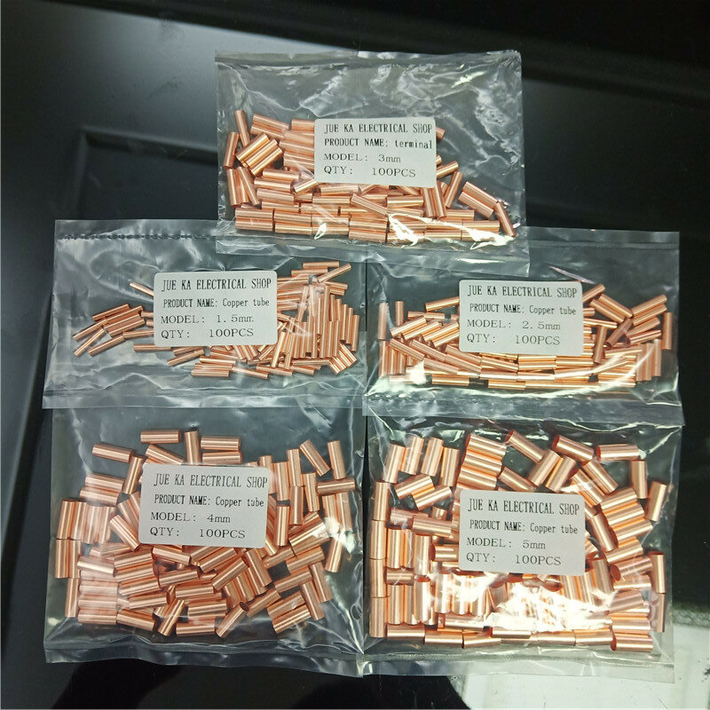 100PCS Copper connecting pipe wire joint small copper tube intermediate joint direct connection pressure pipe cold pressed