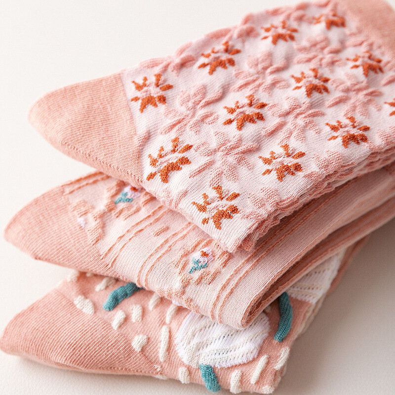 Coloridos calcetines de algodón con flores para mujer, medias casuales de alta calidad, regalos felices, estilo Harajuku coreano, para Primavera e Invierno