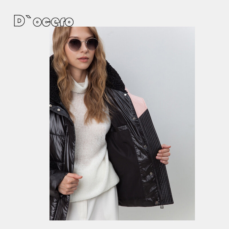 D`OCERO 2022 Fashion Loose Women's Winter Down Jacket Hooded Warm Winter Coats Large Size Parkas Female Faux Fur Short Overcoat