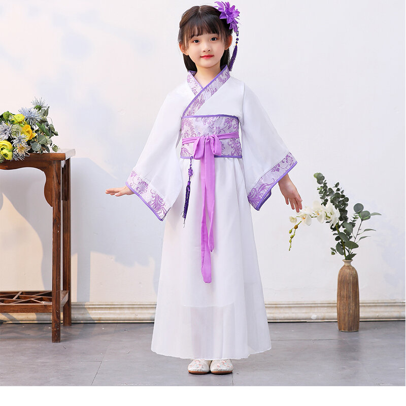 소녀를 위한 전통 중국 드레스 피닉스 파티 자수 소녀 Hanfu Cheongsam 소녀 댄스 의상, 새해 Hanfu 가운