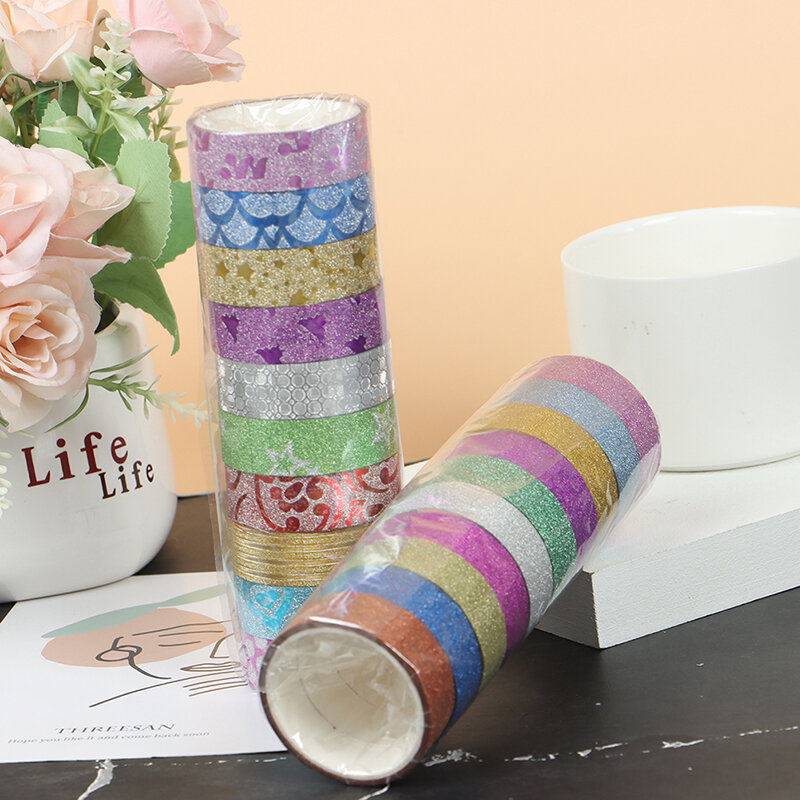 10PCS Glitter Washi Tape Stationery Scrapbooking Dekoratif Pita Perekat DIY