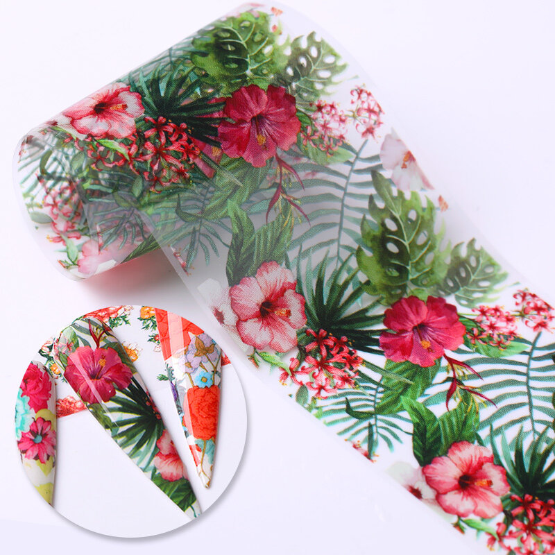 Adesivos de folhas com 10 folhas de unhas, folhas de flores tropicais, estilo de praia para o verão, decalques de transferência, acessórios de decoração de unhas