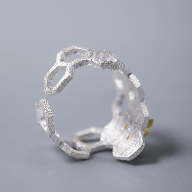 VLA-Anillo de diseño personalizado de plata 925 auténtica para mujer, anillo de panel de abejas, abeja creativa, anillo ajustable con apertura de joyería de tamaño