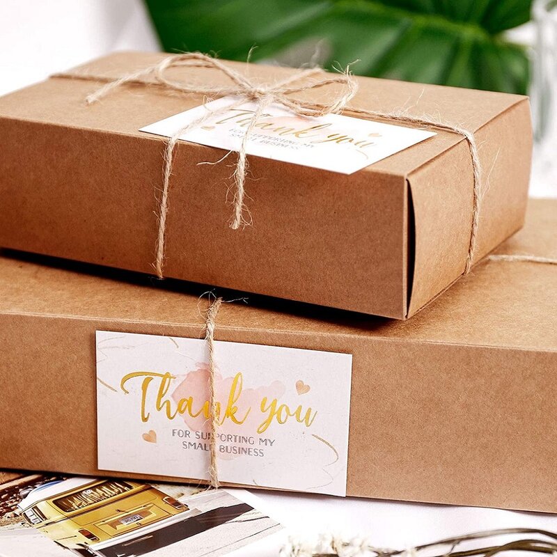 30pcs/pack Pink Gold Foil Thank You Card for Supporting Business Package Decoration Business Card Floral Thank You Card Decor