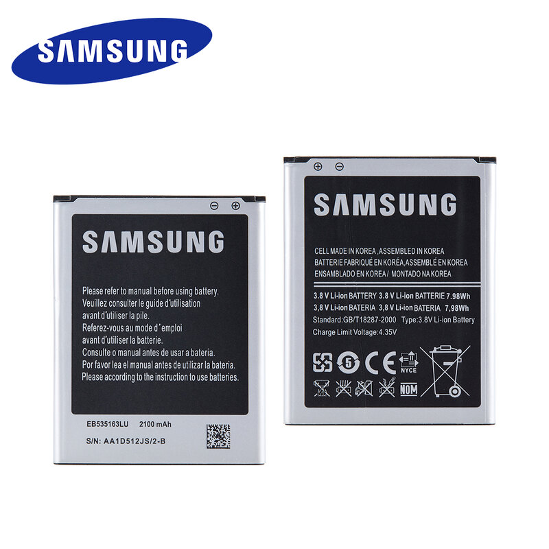SAMSUNG Original EB535163LU แบตเตอรี่2100MAh สำหรับ Samsung Galaxy Grand DUOS GT-I9082 G9082 I9080 I879 I9118 I9060 I9082แบตเตอรี่