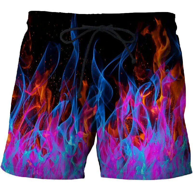 Verão novo estilo 3d impressão chama calças de praia dos homens moda casual praia shorts tamanho grande solto calções de natação 6xl