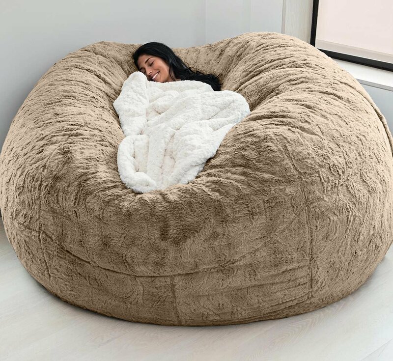 Puf gigante de piel esponjosa para cama, funda para asiento de suelo, sofá reclinable, futón