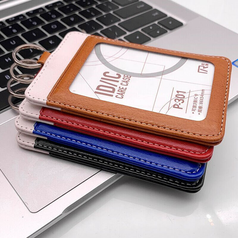 PU Leather ID Badge Card Holder With Lanyard Work Business Name Card Case Bank Credit Card Holder Cover Office Supplies