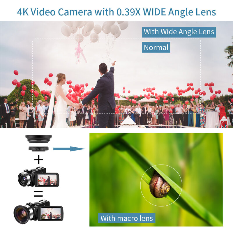Cámara de vídeo con micrófono para Vlogging, Webcam 4K, 30FPS, grabadora con Zoom Digital 16X, pantalla táctil