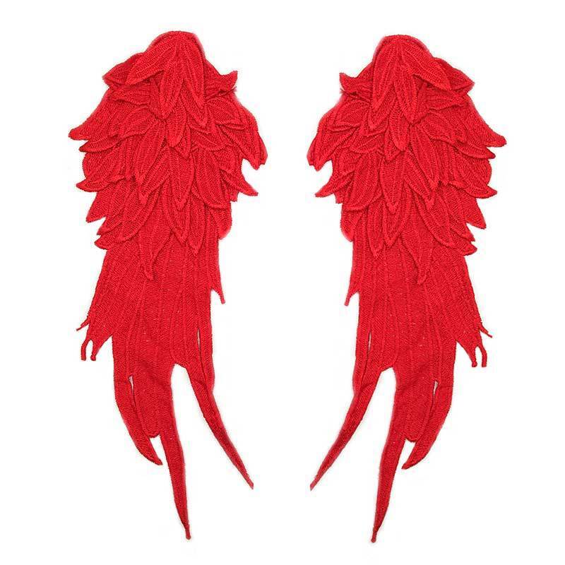 2PCS Feather Wings Fabric Patches Embroidery Gown Appliques Collar Sew On Patches For Wedding Decoration Dress DIY Lace Feather