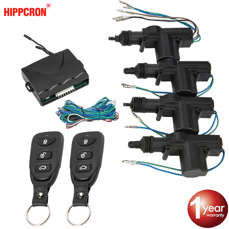 Hippcron قفل باب السيارة التحكم عن بعد نظام دخول بدون مفتاح قفل عدة مع 4 قفل الباب المحرك العالمي 12 فولت
