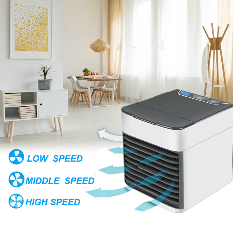 Mini ar condicionado portátil, umidificador e purificador de ambiente, multi-função, 7 cores, led, usb, desktop, ventilador para casa