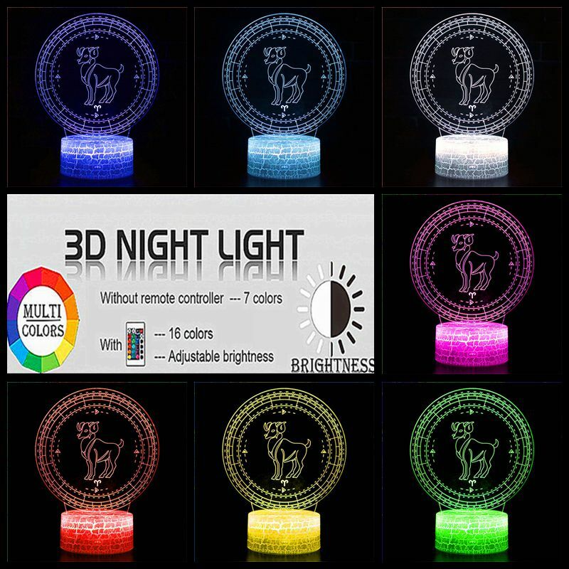 3D Nachtlampje Ram 12 Sterrenbeelden, Horoscoop, Waarzeggerij, kleurrijke Afstandsbediening Sensor Touch 16 Kleuren Verjaardagscadeau Led