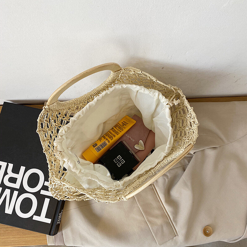 Bolsos 드 Playa 대형 중공 짠 비치 가방 여성 핸드백 밀짚 클러치 패션 라운드 밀짚 토트 럭셔리 지갑과 핸드 가방 Sac