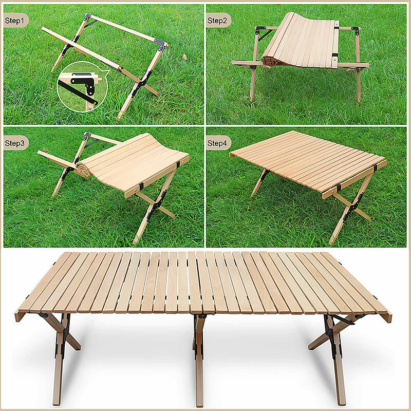Acampamento dobrável mesa de madeira-portátil dobrável mesa de piquenique ao ar livre, bolo rolo de mesa de madeira piquenique, acampamento, viagem, jardim churrasco