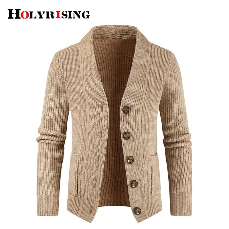 Suéter masculino carfigan para primavera e outono, blusa masculina de manga longa de malha macia com gola v, casaco de tricô com um botão top 19667