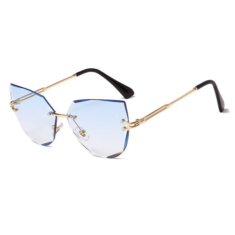 Очки солнцезащитные женские без оправы, брендовые дизайнерские металлические солнечные очки «кошачий глаз» с защитой UV400