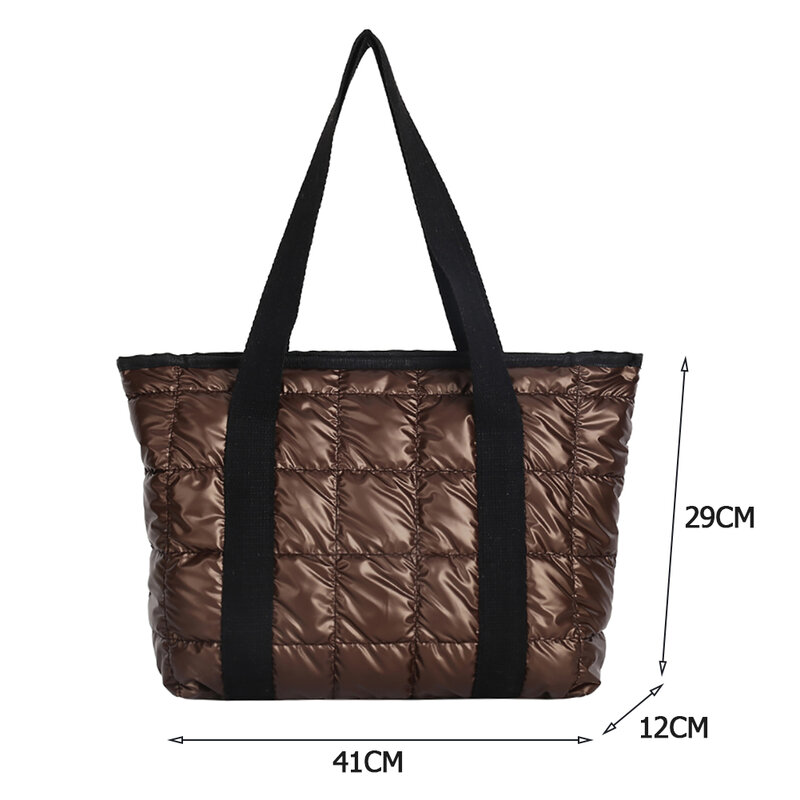 Bolso de hombro con relleno espacial para mujer, bolsa de gran capacidad, color negro, con cremallera, de nailon y algodón, para invierno, 2021