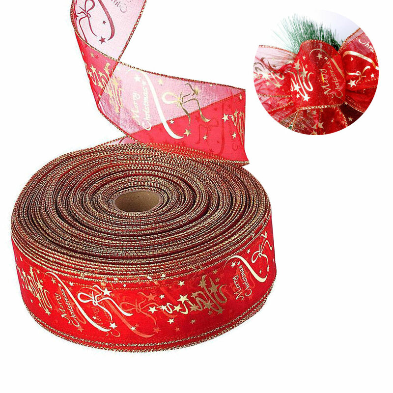 2 Stuks Handgemaakte Kerst Lint Rode Vrolijke Bronzing Gedrukt Lint Xmas Boom Gift Decoraties Diy Kerst Decoratie