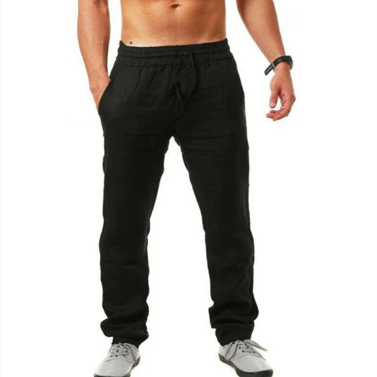 Pantalon en coton et lin pour homme, respirant, couleur unie, vêtement de Fitness, Streetwear, été, 2021, S-3Xl