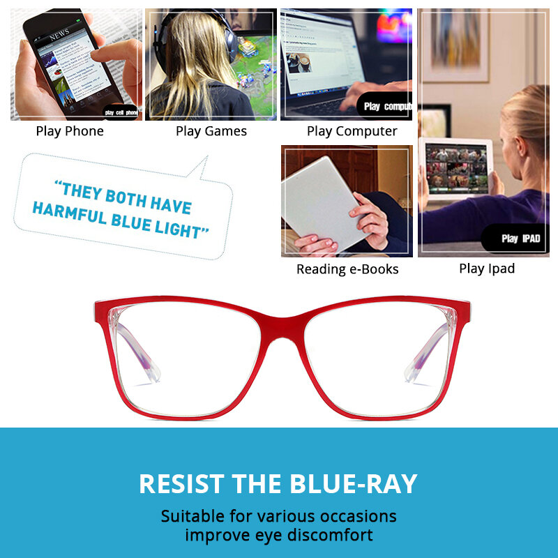 Coasion tr90 luz azul óculos de bloqueio para mulher moldura quadrada óculos bluelight radiação ccomputer gaming óculos ca1636