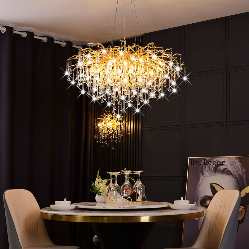 Candelabro LED de cristal de lujo, iluminación moderna para comedor, sala de estar, cocina, lámpara de techo, decoración interior