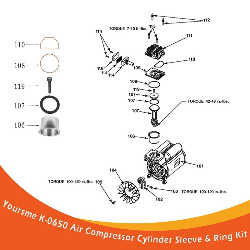 Compressor de ar cilindro manga & anel kit substitui craftsman K-0650