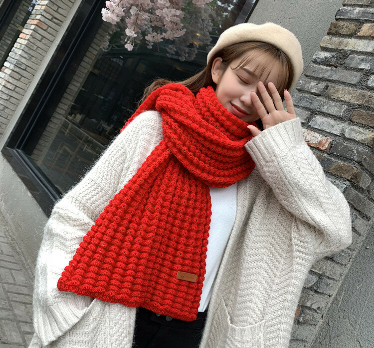 Зимний теплый длинный вязаный шарф, женские толстые шарфы