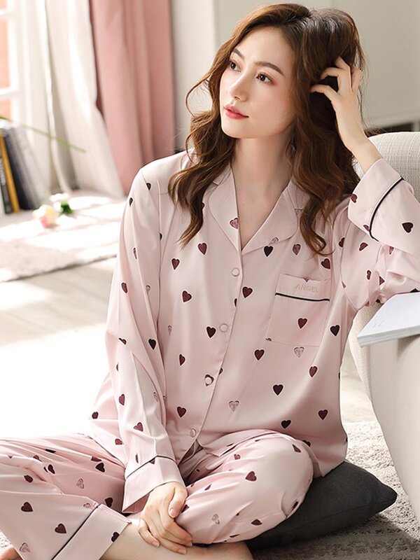 Conjunto de Pijama de satén para Mujer, ropa de dormir de seda de hielo, color rosa, a la moda, para verano