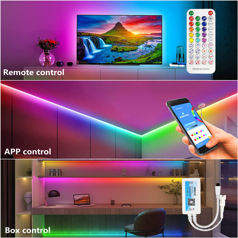 Luz de tira conduzida rgb-sonho cor ws2811 controle de aplicativo inteligente endereçável 5050 fita flexível 30m 20m arco-íris-como o presente da lâmpada de efeito