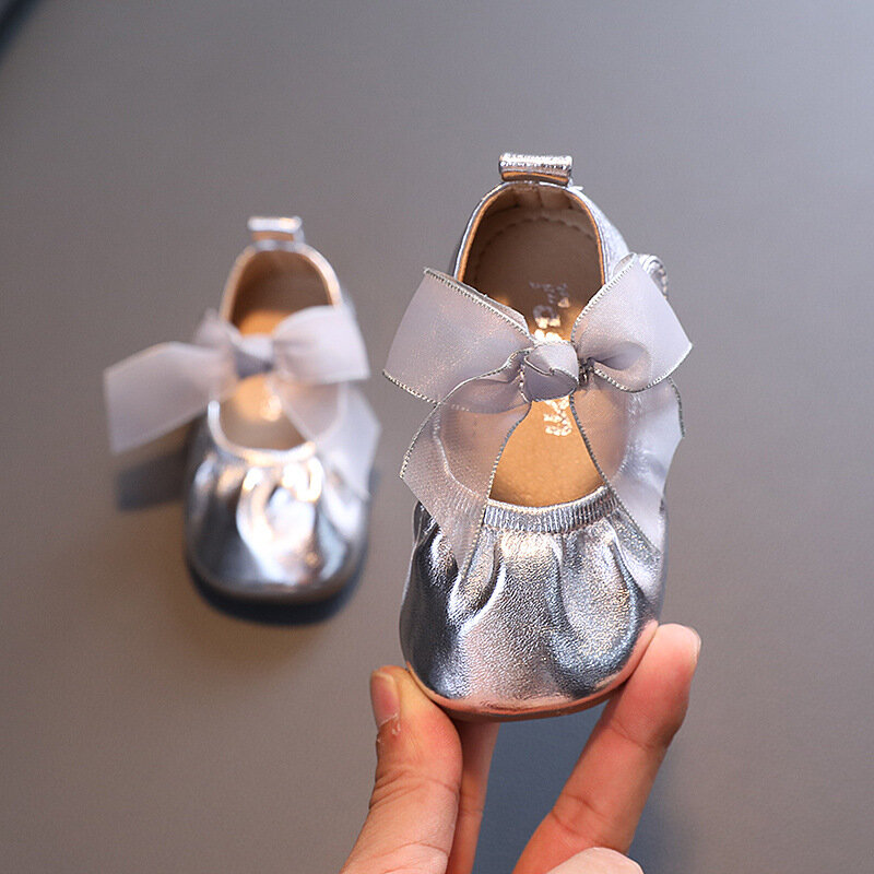 Осенняя повседневная кожаная обувь для маленьких девочек, обувь принцессы с бантом, детская обувь для малышей