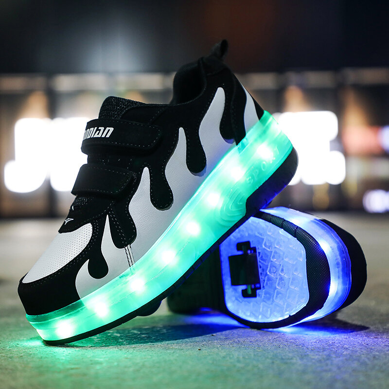 2020 nuove scarpe da ginnastica incandescenti su ruote ricarica USB scarpe luminose ruote LED lampeggianti doppie ruote pattini a rotelle taglia 28-40