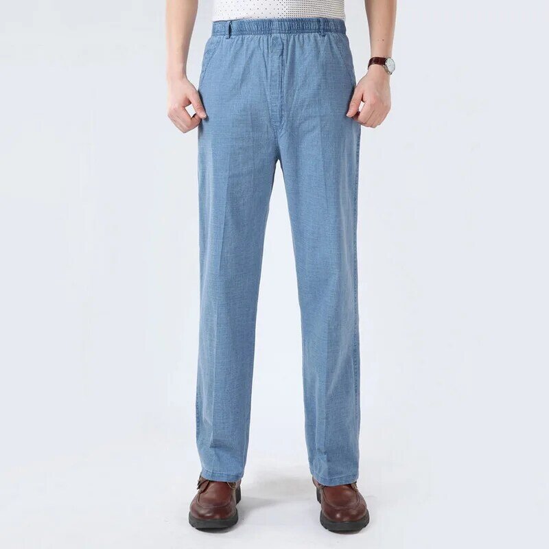 Hombres Pantalones casuales pantalones de hombre de lino verano delgada cintura elástica de oficina de negocios 5XL de talla grande