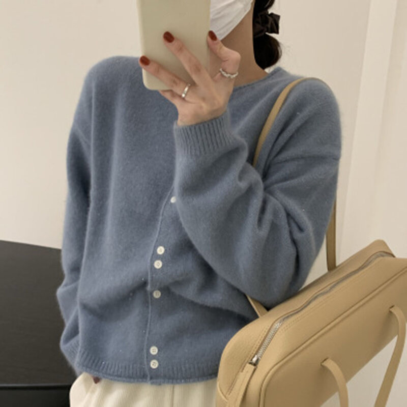 Camisola coreana chique feminina manga longa, blusa feminina estilo japonês camisola de malha 2021