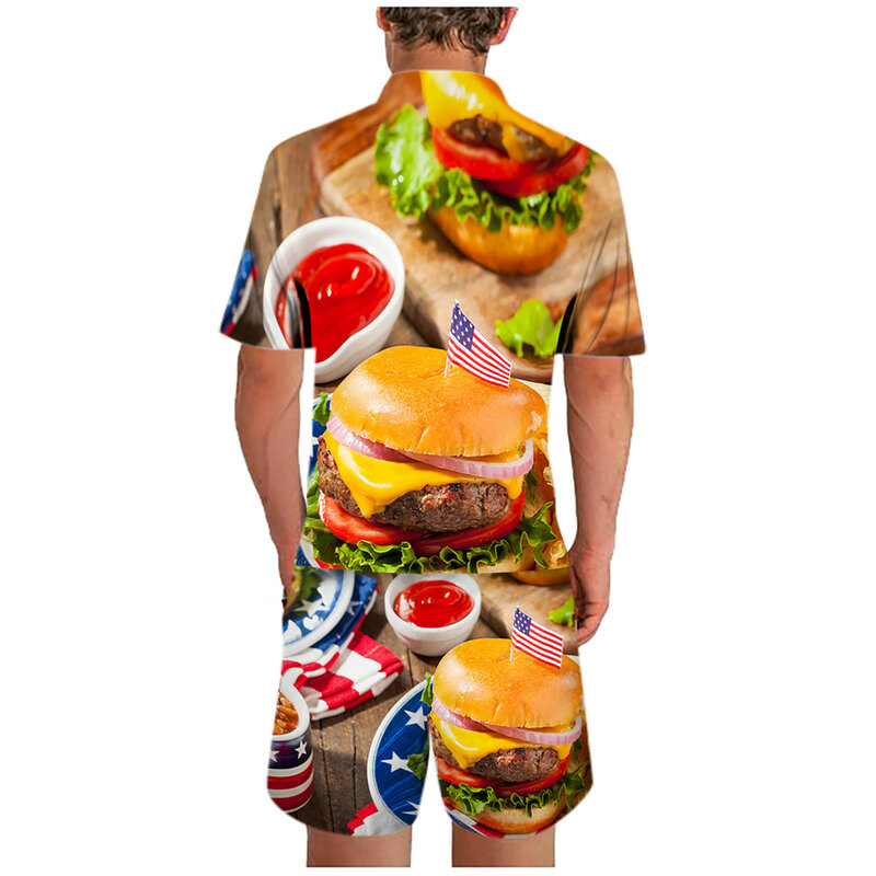 64 # Plus Größe männer Sets Sommer Amerikanische Flagge Burger 3d Druck Unabhängigkeit Tag Casual Anzug Party Outfit Sportswear kleidung