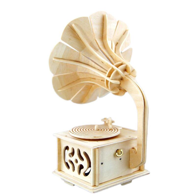 Caja de música Kuulee DIY gramófono fonógrafo caja de música creativo Manual juguete Diy montado fonógrafo caja de música